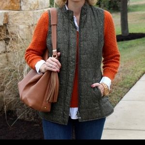 J Jill Puffer Vest Balsam Herringbone Full Zip Womens  Green 4X Plus